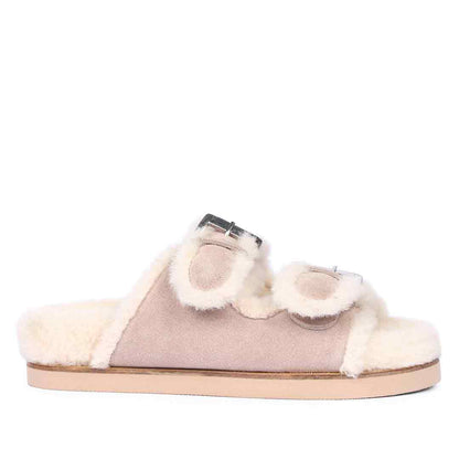 Saint Cosima Fur Taupe Suede Leather Snug Sandals