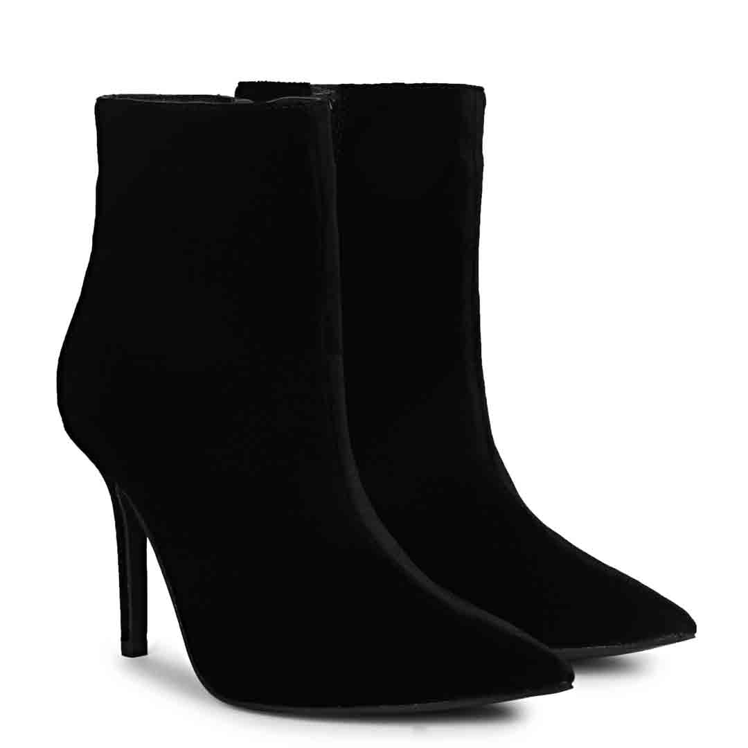 Saint Vienna Black Stretch Suede Zipper Ankle Boots
