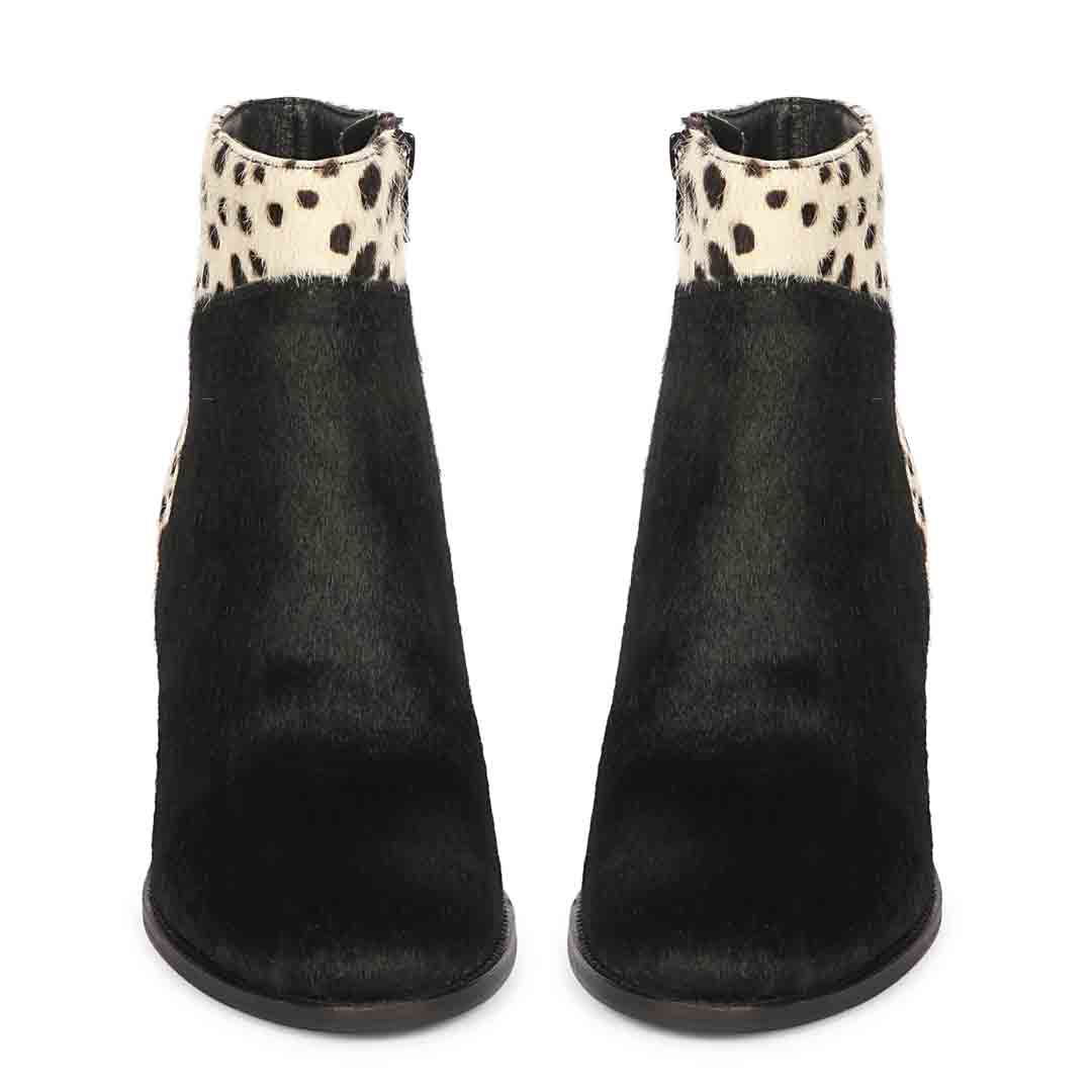 Saint Marin Black Leather Pony Hair Ankle Boots