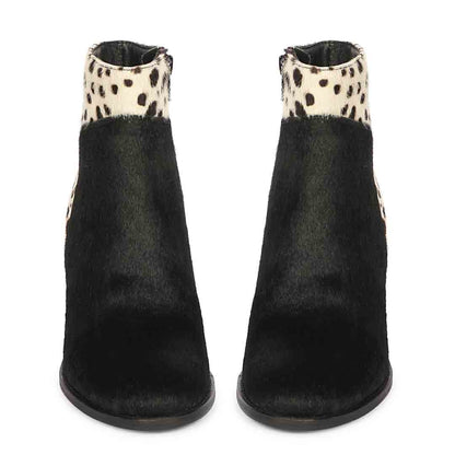 Saint Marin Black Leather Pony Hair Ankle Boots