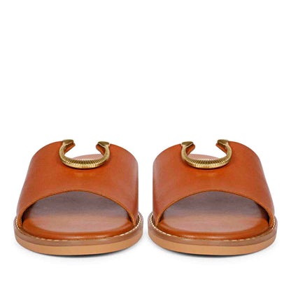 ViviBlu Tan Leather Flat Sandals