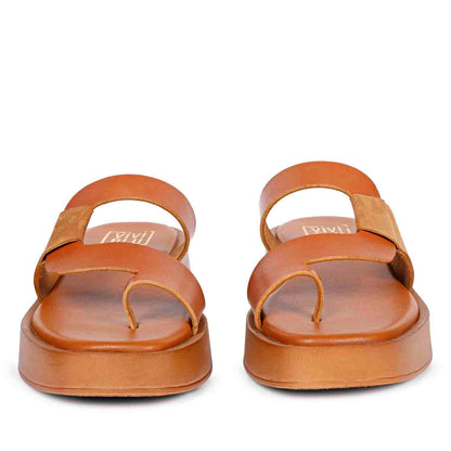 ViviBlu Tan Leather Platform Sandals