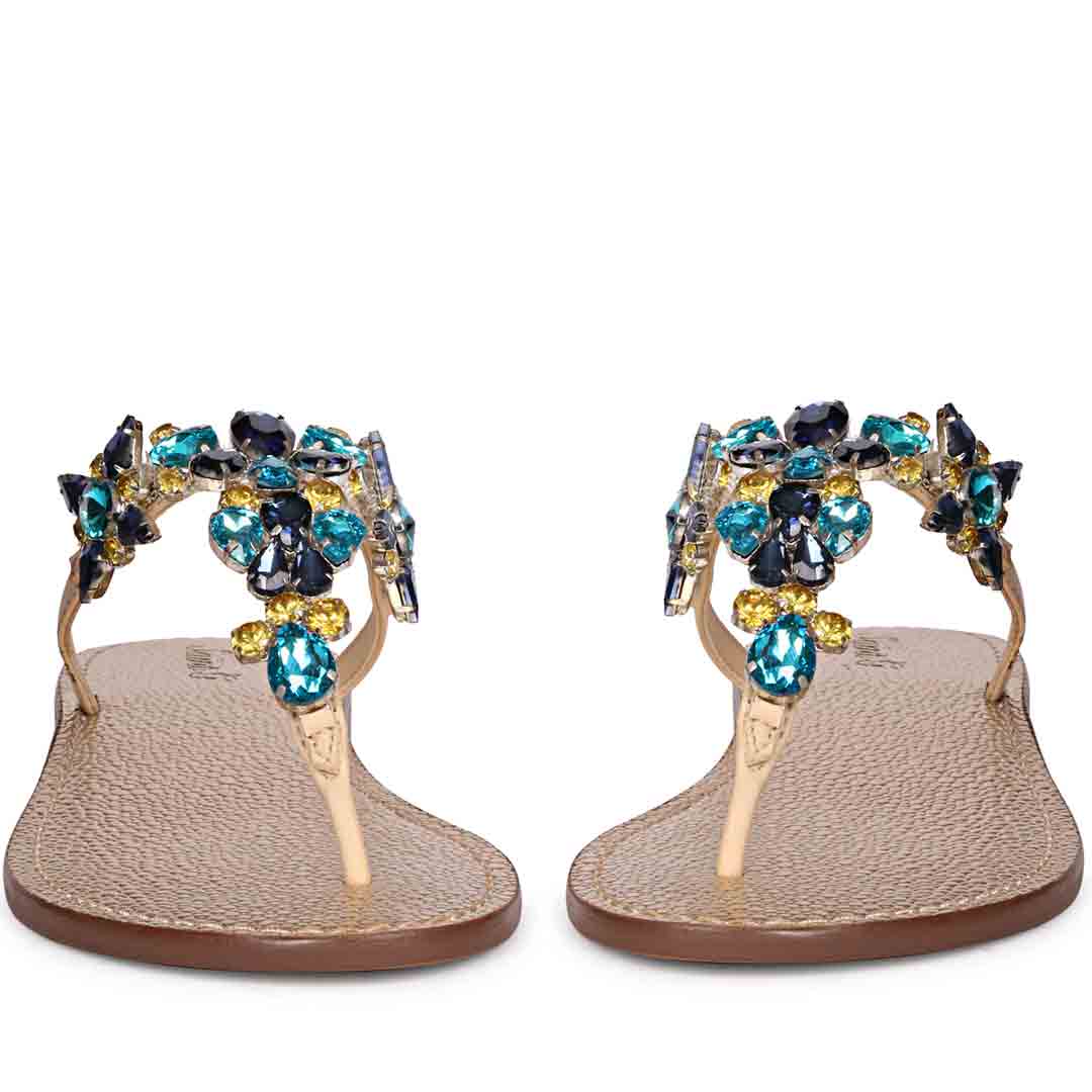 Saint Fleur Multi Stone Embellished Natural Leather Flats