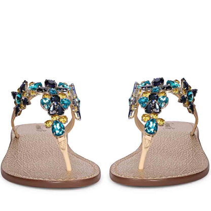 Saint Fleur Multi Stone Embellished Natural Leather Flats