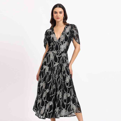 Saint Womens Black Printed Midi Dress