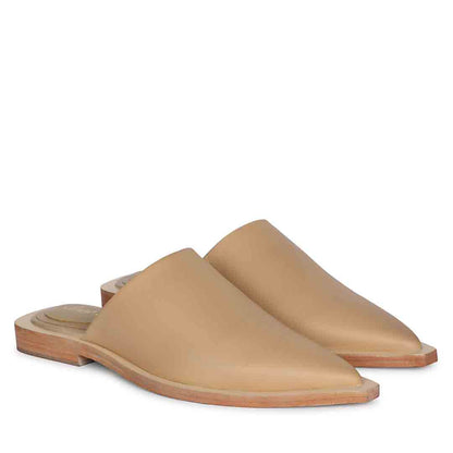 Saint Jules Beige Leather Flat Mules
