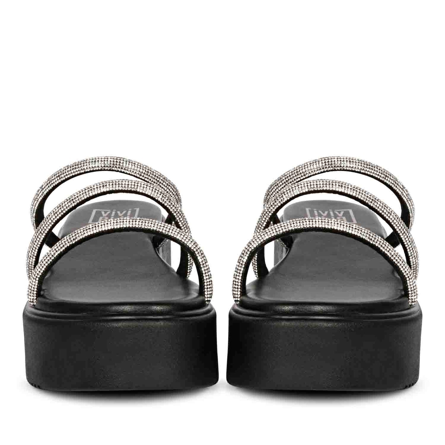 ViviBlu Black Leather Platform Sandals Embellished With White Straps
