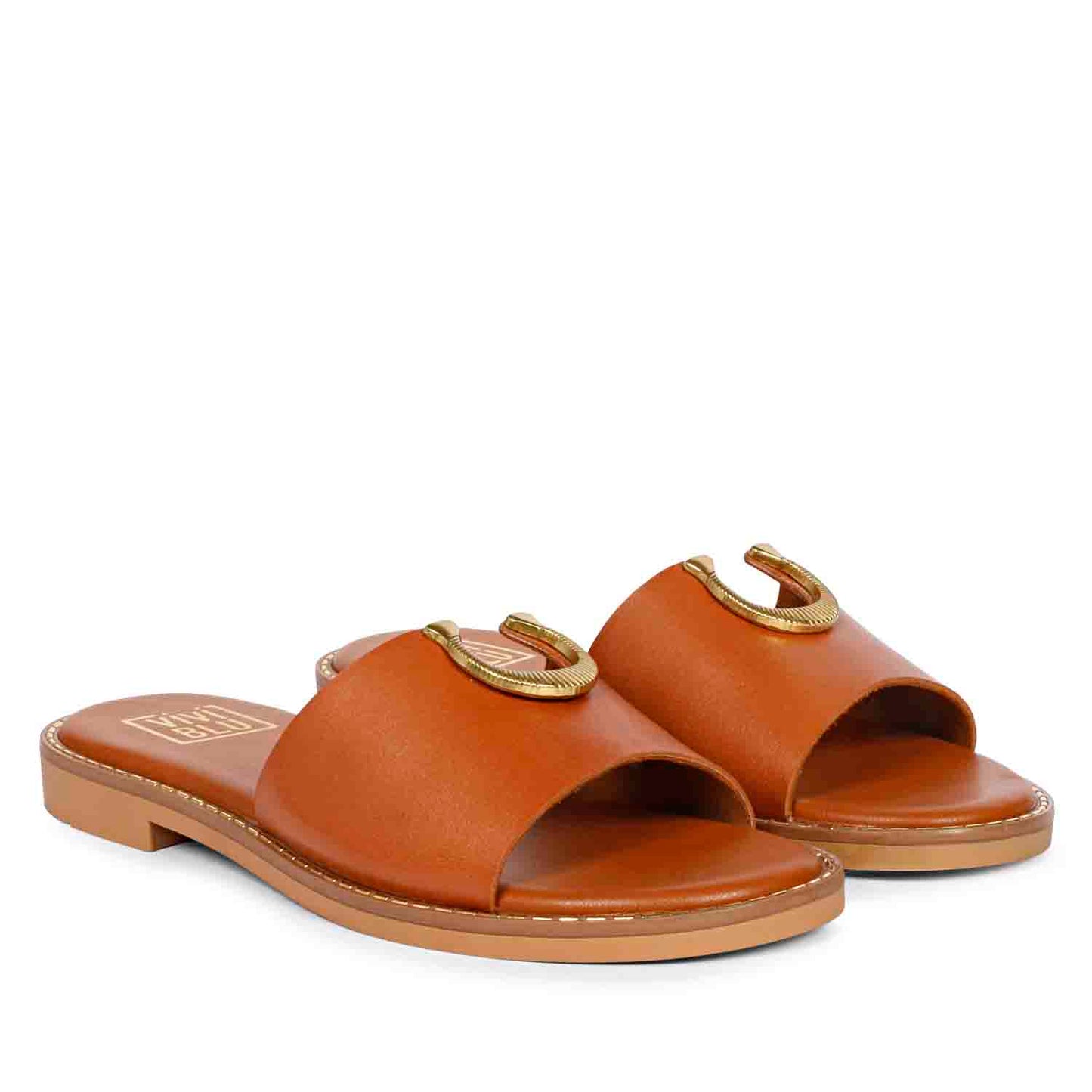 ViviBlu Tan Leather Flat Sandals