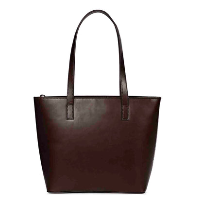 Favore Textured Dark Brown Leather Structured Shoulder Bag With a Small Pouch