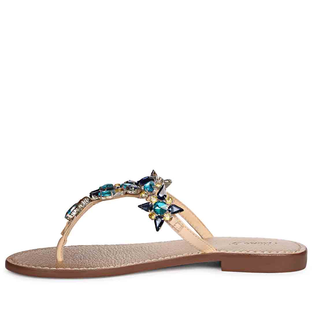 Saint Fleur Multi Stone Embellished Natural Leather Flats