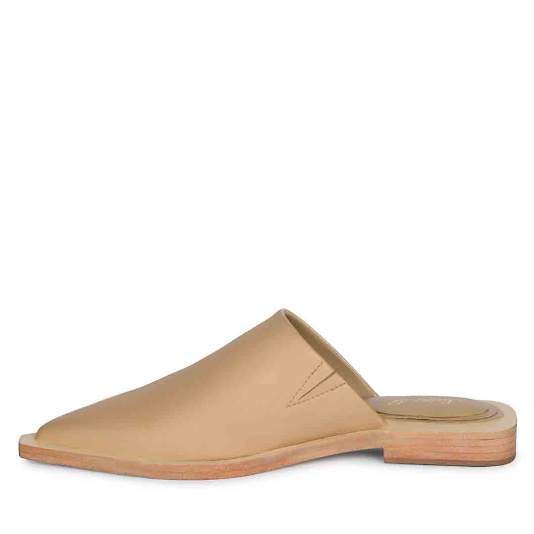 Saint Jules Beige Leather Flat Mules