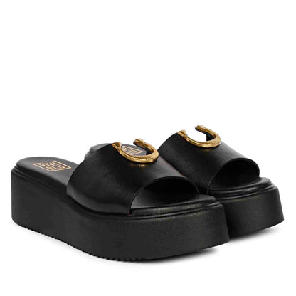 Nala Black Leather Platform Sandals