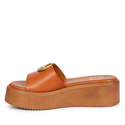Nala Tan Leather Platform Sandals