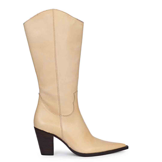 Saint Prune Natural Leather Calf Length Block Heel Boots