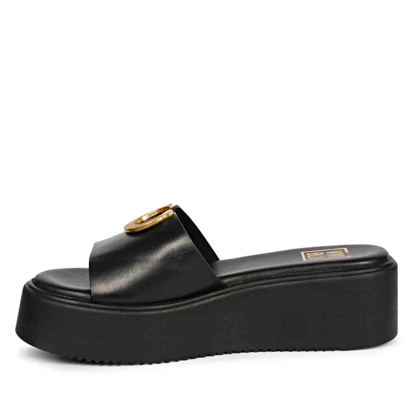 Nala Black Leather Platform Sandals