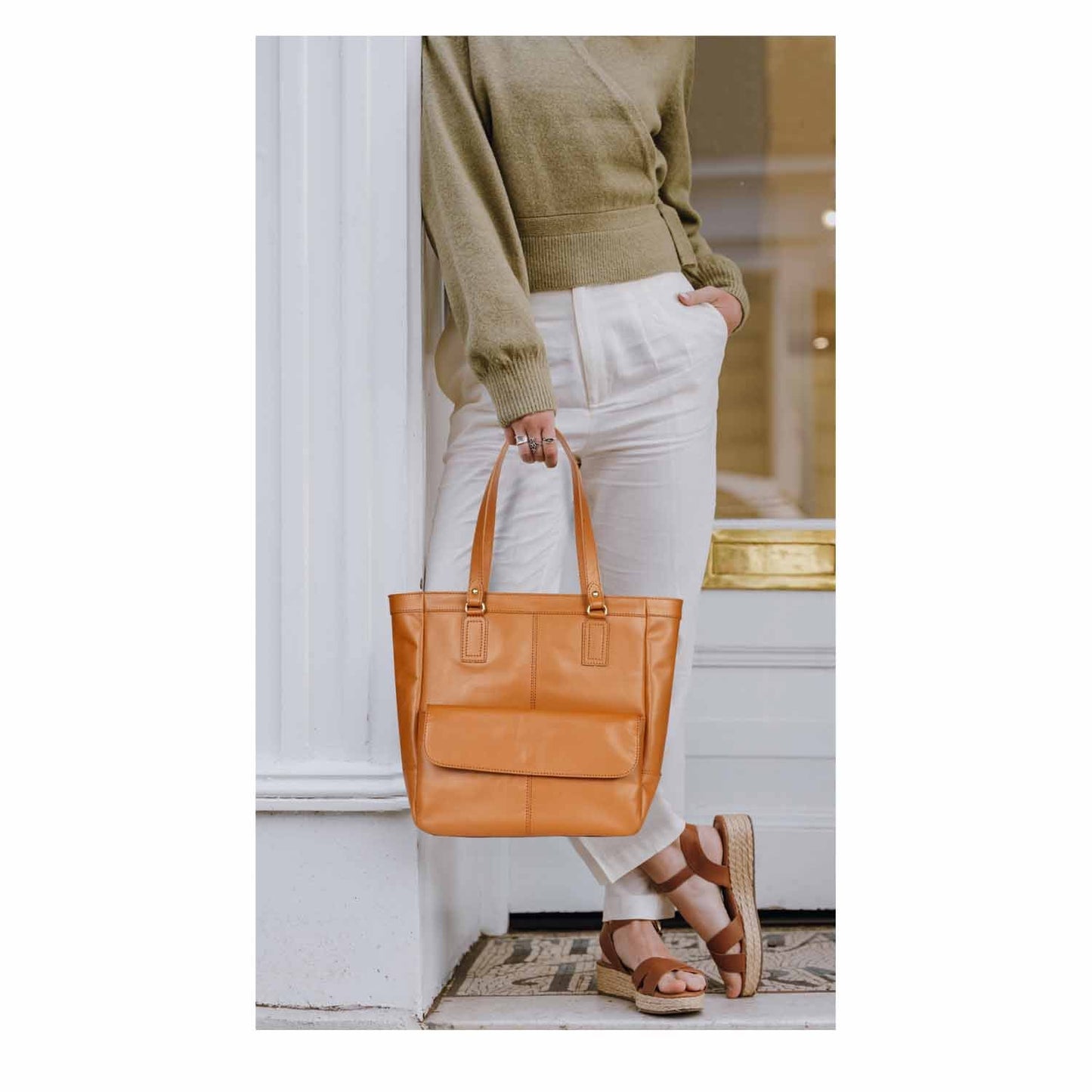 Favore Tan Leather Structured Shoulder Bag