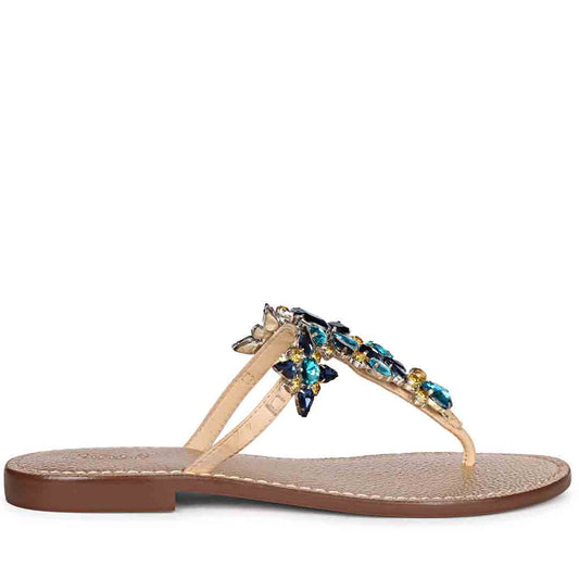 Saint Fleur Multi Stone Embellished Natural Leather Flats