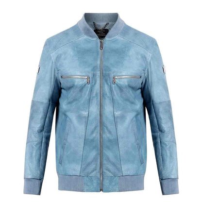 Saint Jenson Blue Leather Men's Bomber Jackets