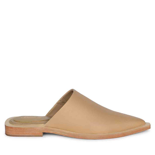 Saint Jules Beige Leather Flat Mules