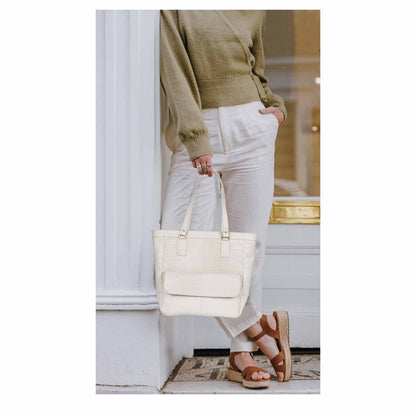 Favore Women Ivory Leather Structured Shoulder Bag