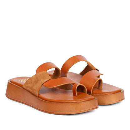 ViviBlu Tan Leather Platform Sandals
