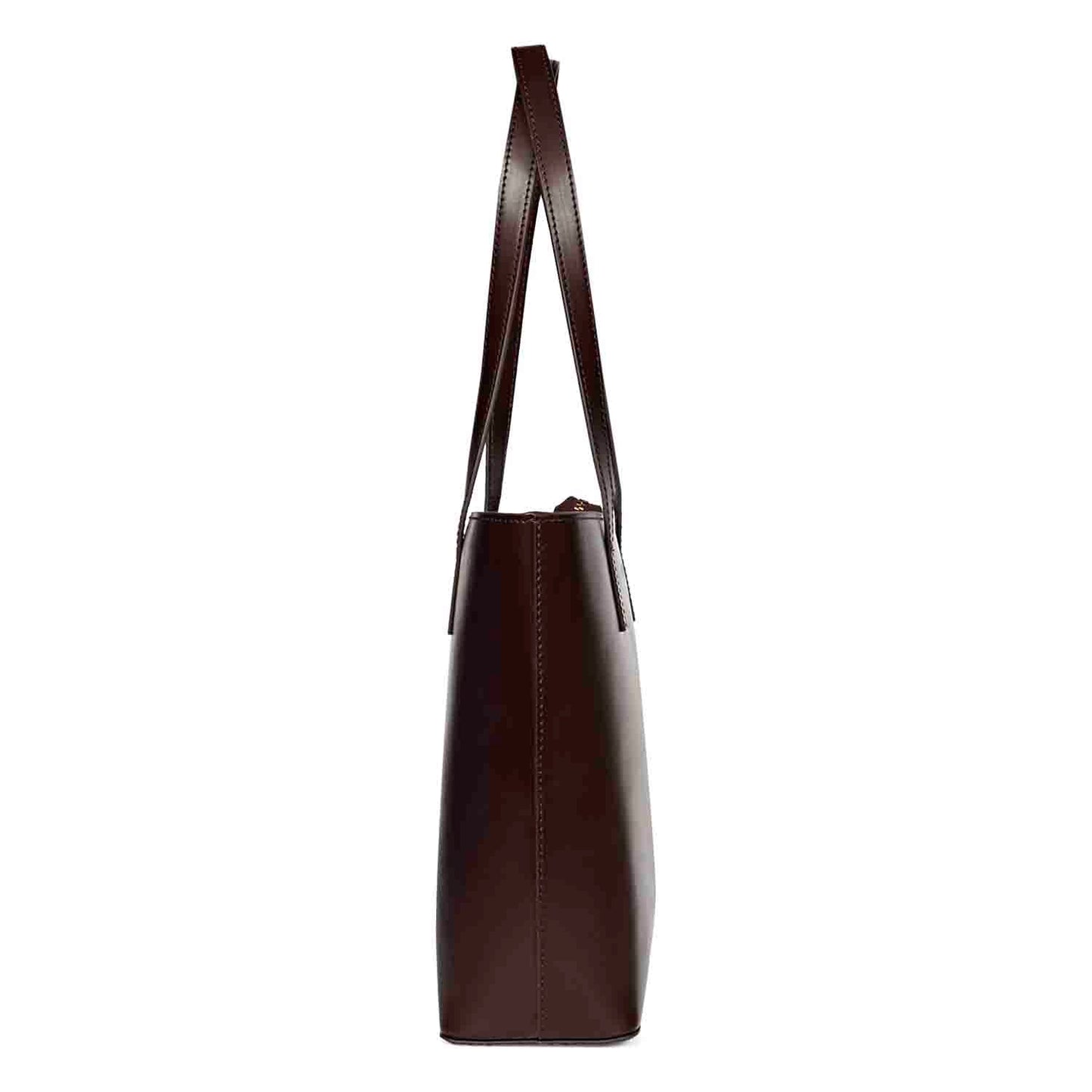 Favore Textured Dark Brown Leather Structured Shoulder Bag With a Small Pouch