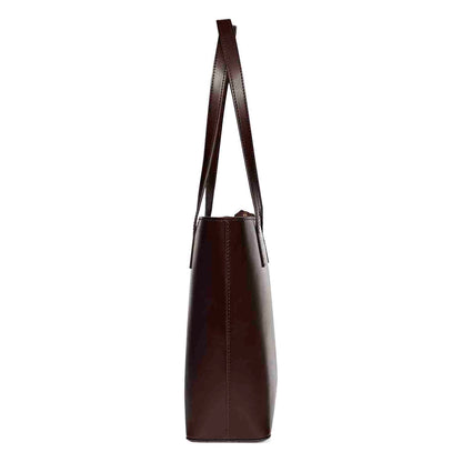 Favore Textured Dark Brown Leather Structured Shoulder Bag With a Small Pouch