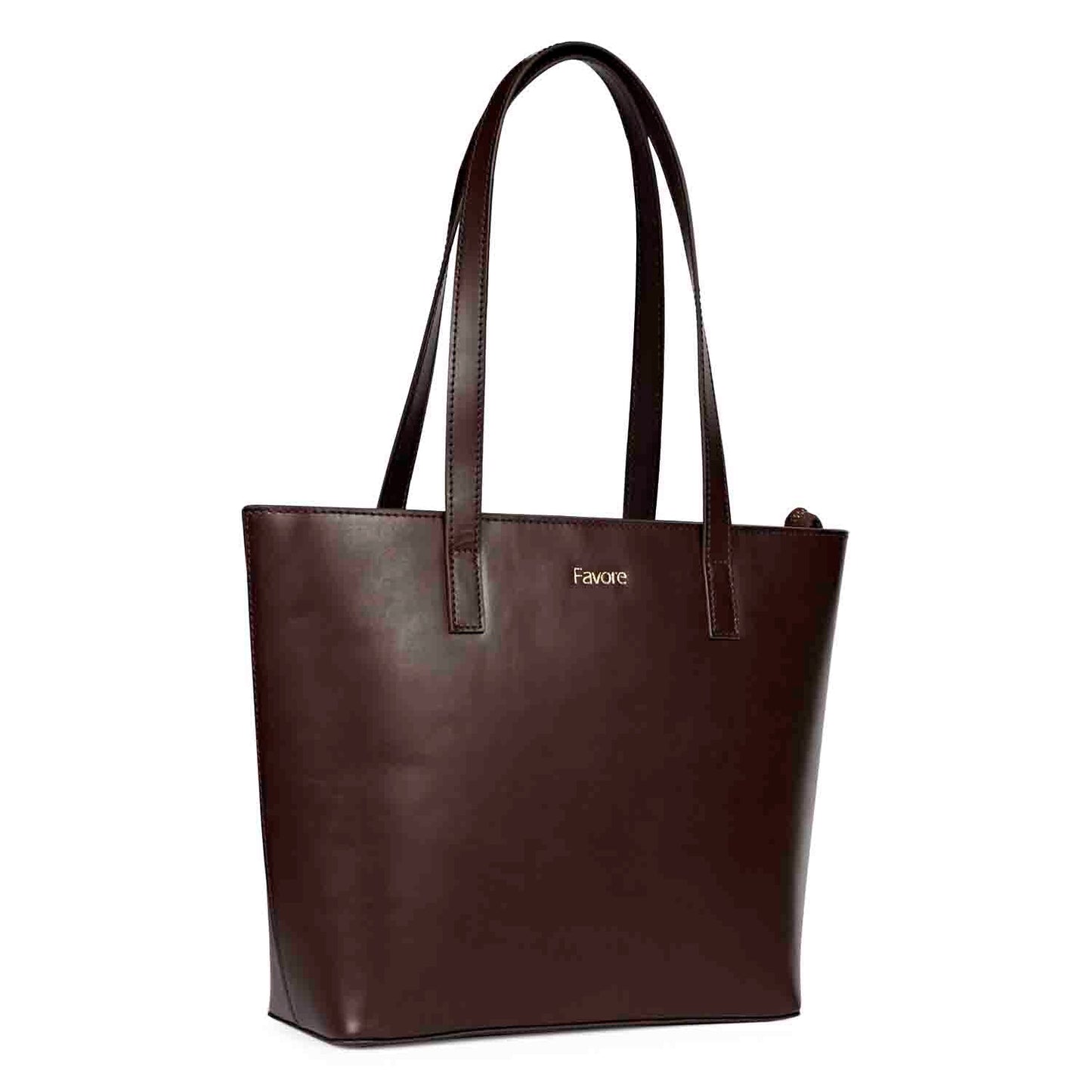 Favore Textured Dark Brown Leather Structured Shoulder Bag With a Small Pouch
