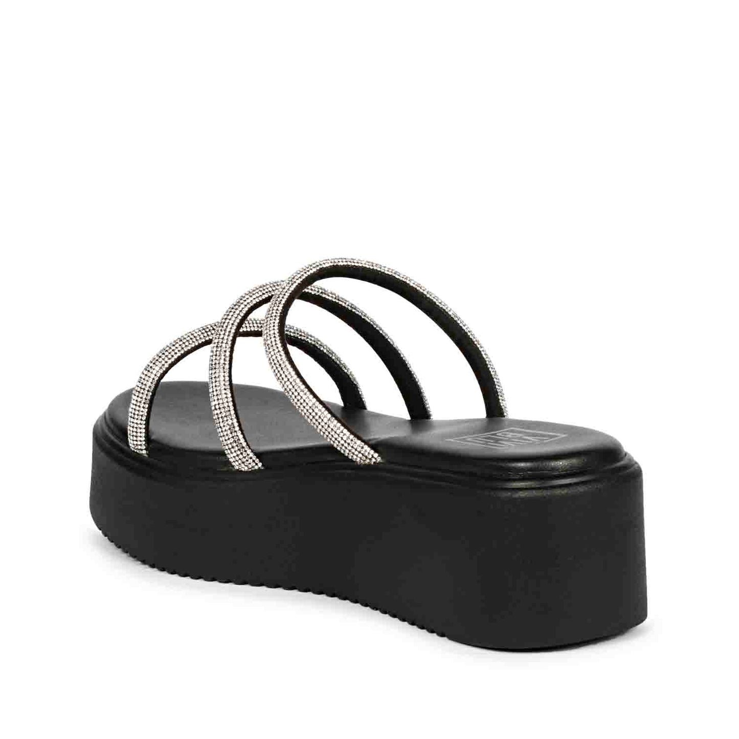 ViviBlu Black Leather Platform Sandals Embellished With White Straps