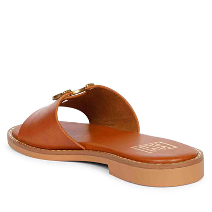 ViviBlu Tan Leather Flat Sandals