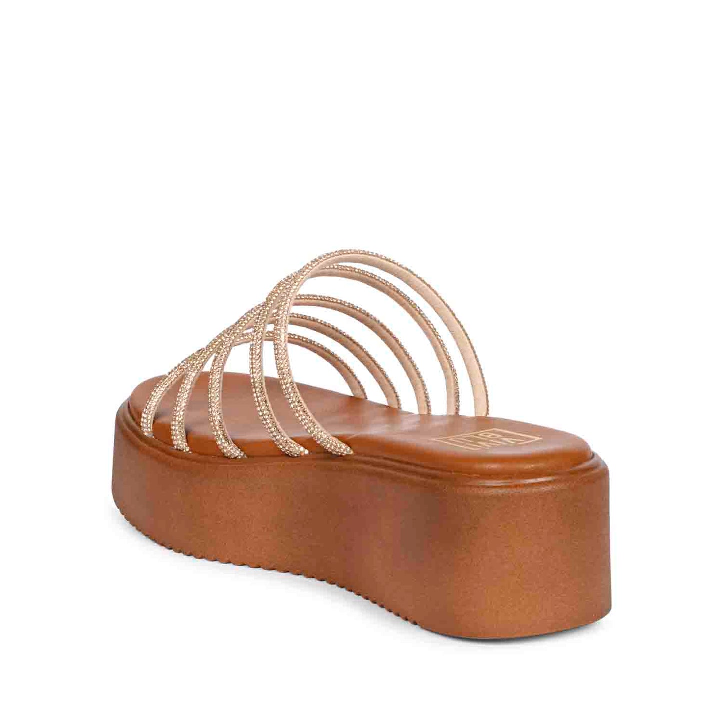 ViviBlu Tan Leather Platform Sandals Embellished With Gold Straps
