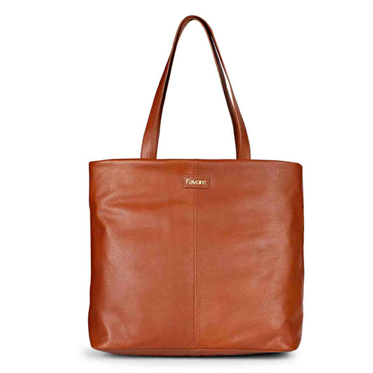 Favore Tan Leather Oversized Structured Hobo Bag