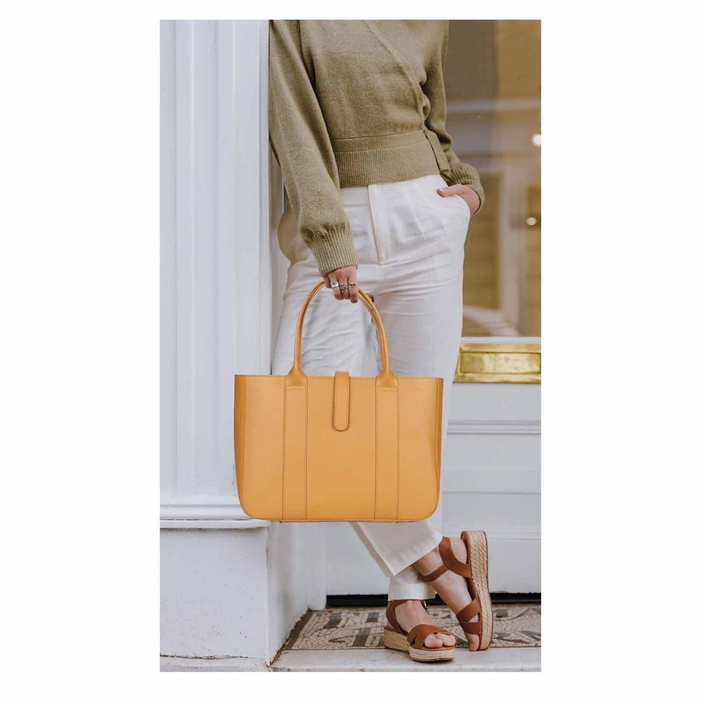 Favore Tan Leather Oversized Structured Handheld Bag