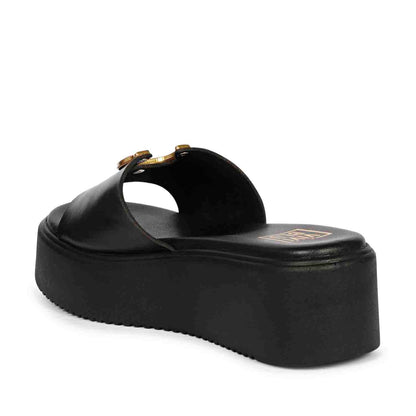Nala Black Leather Platform Sandals