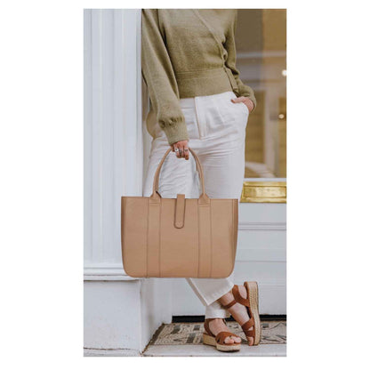 Favore Brown Leather Oversized Structured Handheld Bag