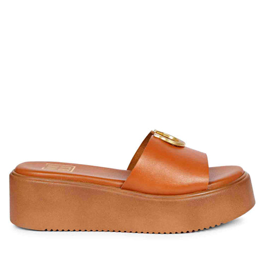 Nala Tan Leather Platform Sandals
