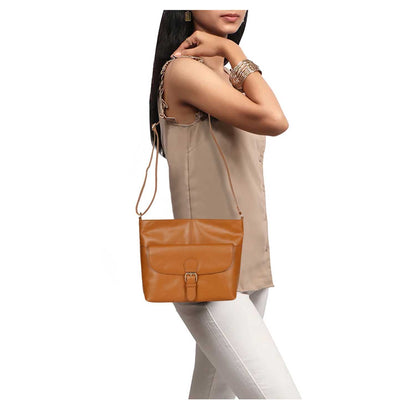Favore Tan Women Leather Structured Sling Bag