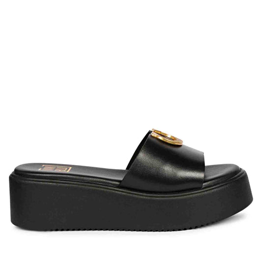 Nala Black Leather Platform Sandals
