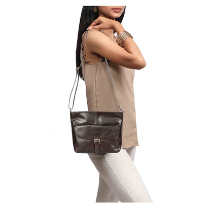 Favore Dark Brown Women Leather Structured Sling Bag