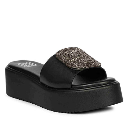 ViviBlu Platform Sandals With Black Leather