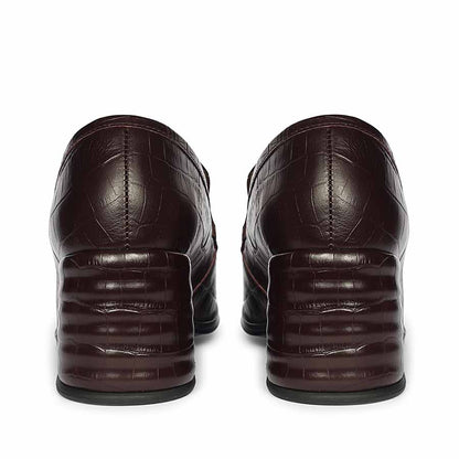Saint Isha Croc Embossed Dark Cherry Leather Moccasins