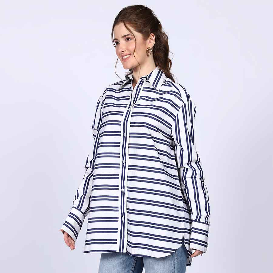 Saint Womens Blue Stripe Cotton Shirt