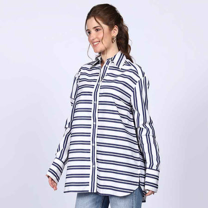 Saint Womens Blue Stripe Cotton Shirt