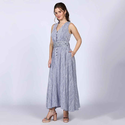 Saint Womens Blue Cotton Striped Maxi Dress