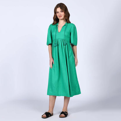 Saint Womens Green Cotton Slub Midi Dress