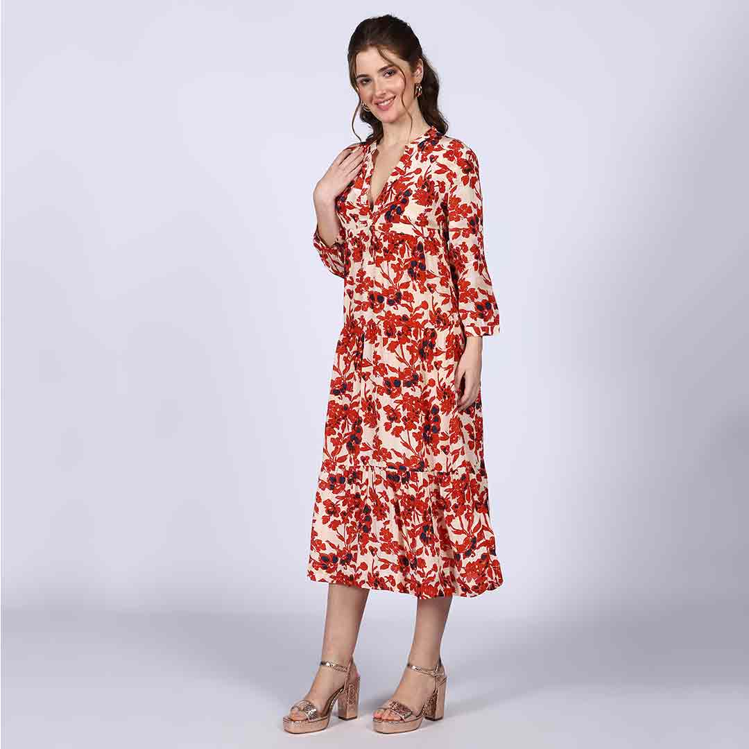 Saint Brunella Womens Ivory Red Floral Maxi Dress