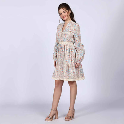 Saint Womens Ivory Multicolour Cotton Poplin Dress