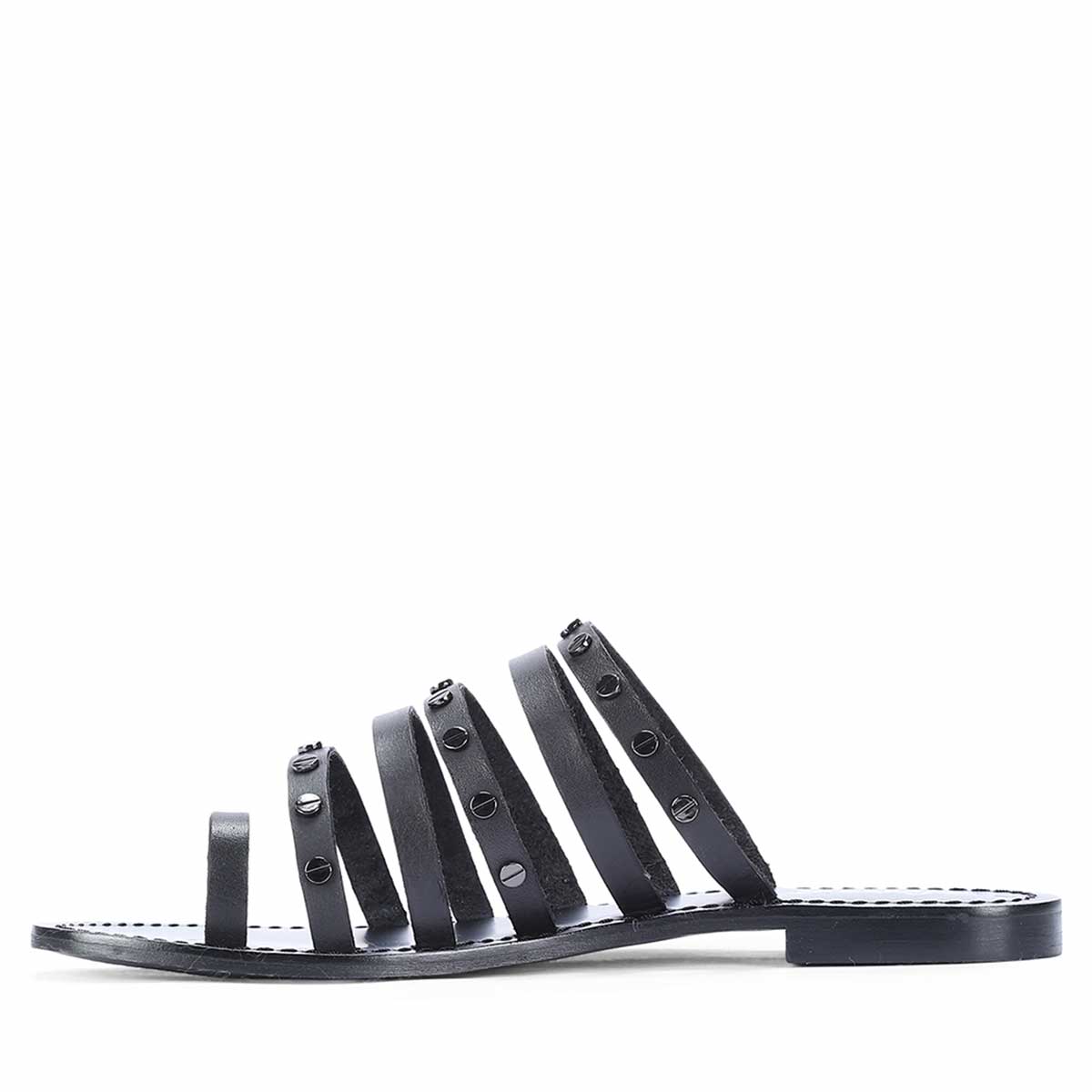 Saint Suri Metal Studded Multi-Strap Leather Flats Sandals
