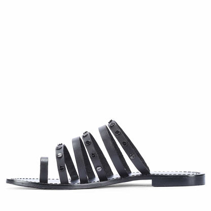 Saint Suri Metal Studded Multi-Strap Leather Flats Sandals