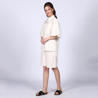 Saint Womens Ivory Cotton Poplin Co-ord Set